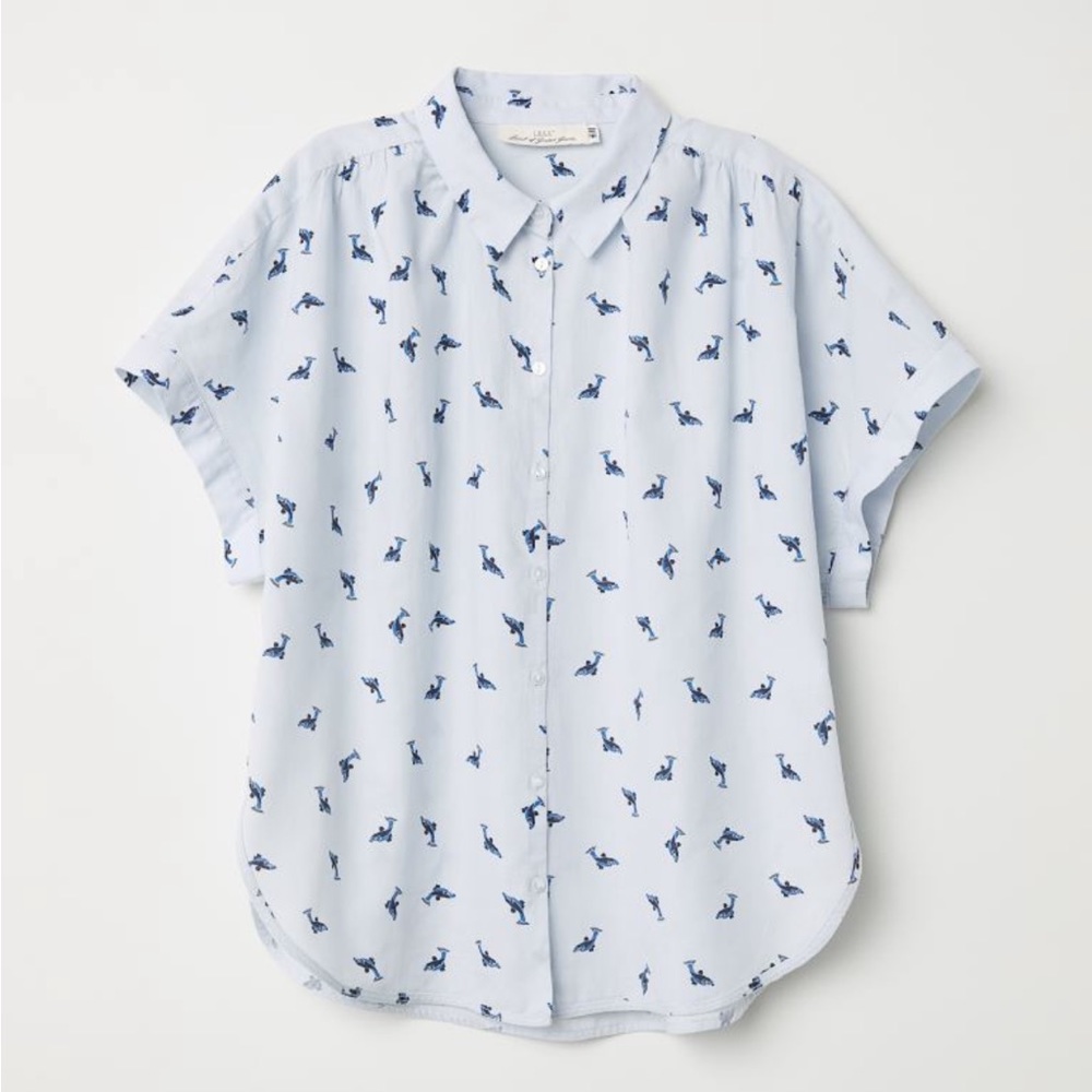 NWT H&M LOGG Size 14 Short Sleeve Button Down Shirt